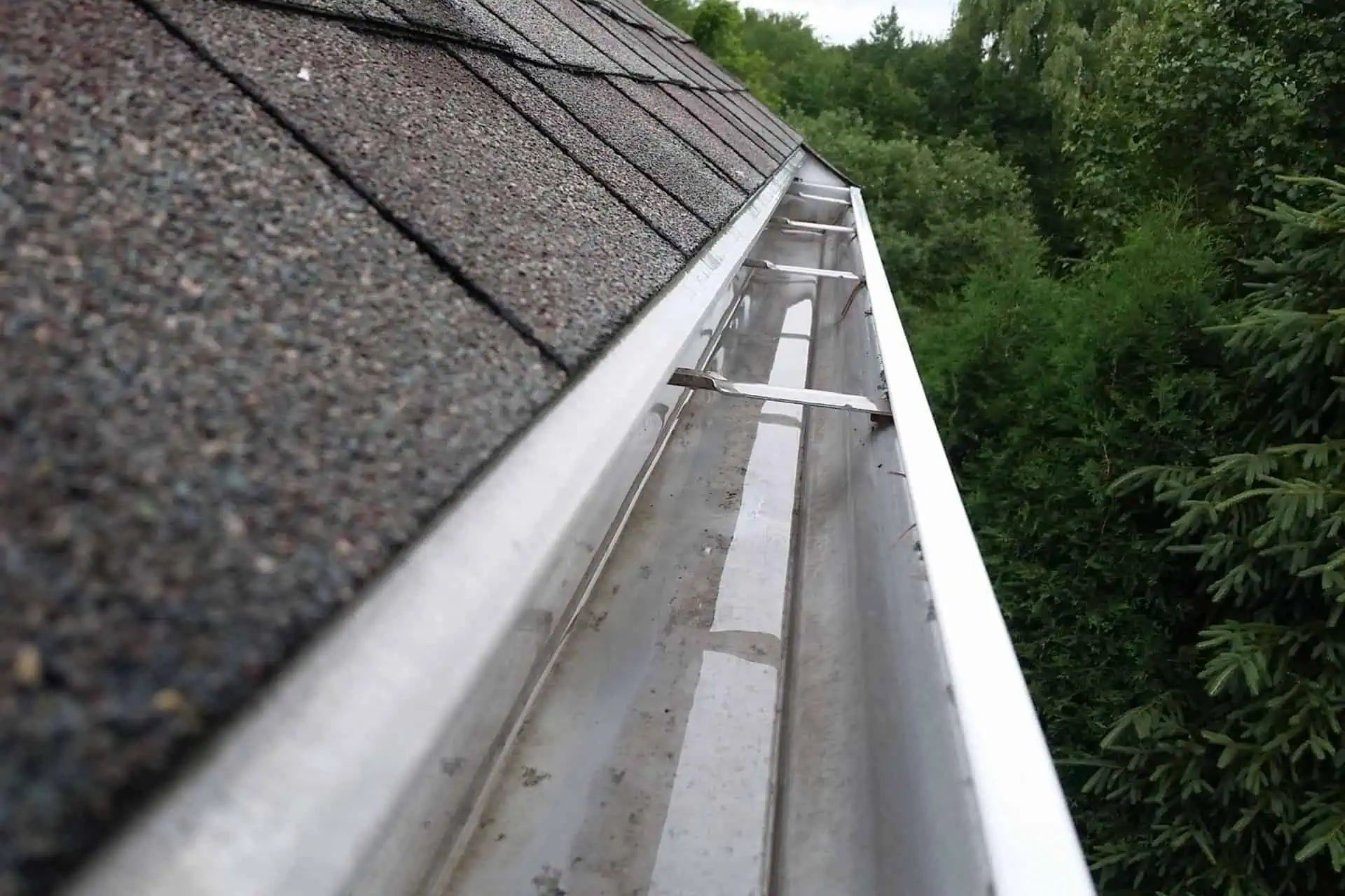 Freshly cleared gutter after vacuum cleaning – streak-free result at a Surrey home